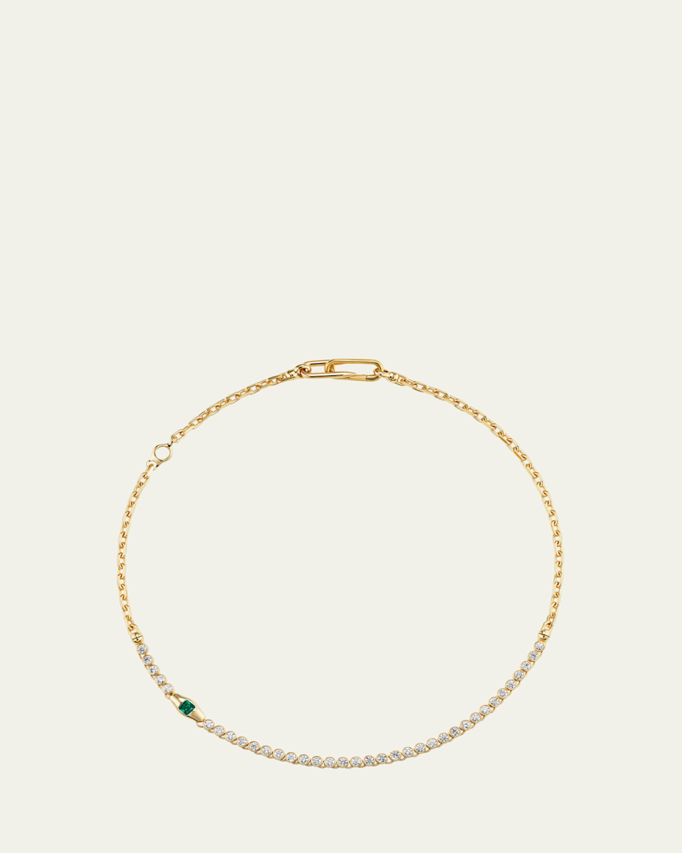 18K Yellow Gold Diamond and Emerald Vessel Tennis Necklace
